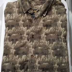 WOOLRICH BUFFALO PRINT LONG SLLEVE BUTTON DOWN BRUSHED FLANNEL XL